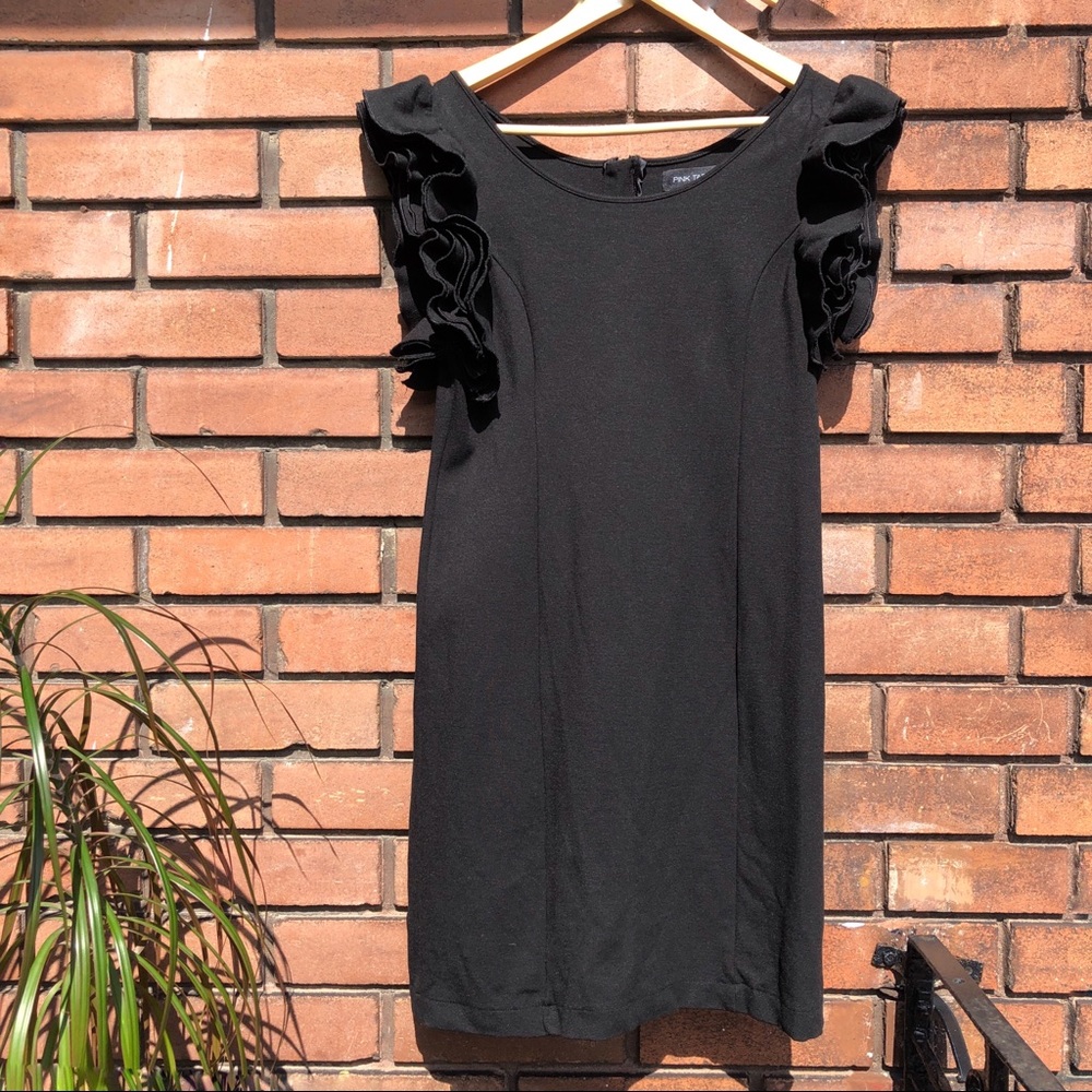 Pink Tartan Black Dress with Ruffles Sleeves